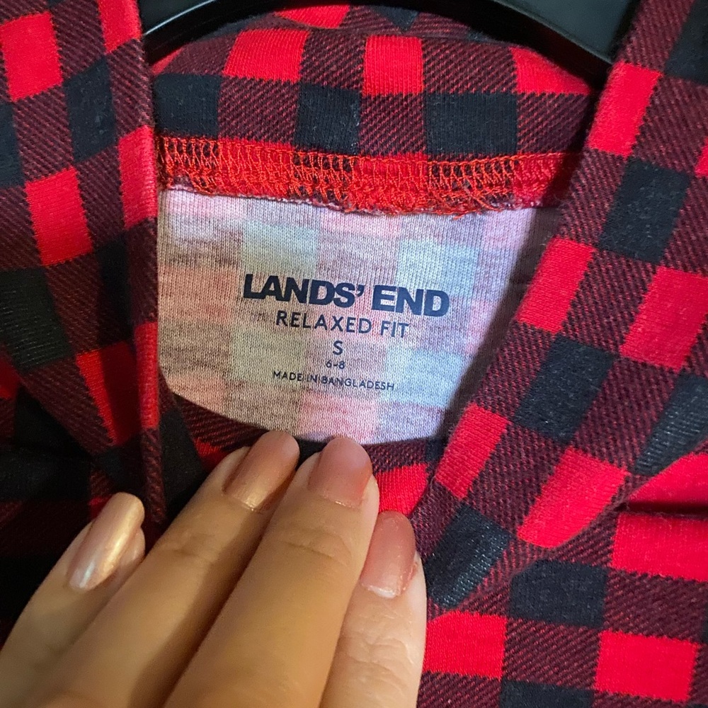 Lands End Red and black plaid turtleneck top - Picture 4 of 4